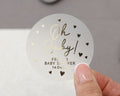 Oh Baby Baby Shower Sticker, Personalised Baby Shower Sticker, Gold Foil Baby Shower Label, Custom Baby Shower Favour Sticker