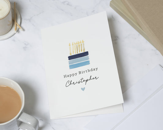 Personalised Birthday Card, Custom Birthday Card, Birthday Card for Him, Birthday Card for Friend, Simple Birthday Cake Card for Men