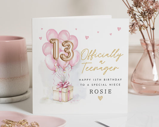 13th Birthday Card for Niece, Officially a Teenager Card, Personalised Birthday Card for Girl, 13th Birthday Card for Her