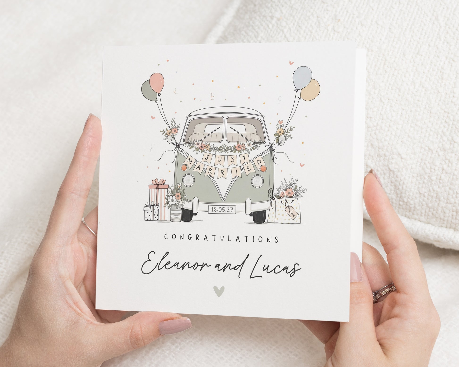 Wedding Card, Personalised Wedding Card, Just Married Card, Congratulations Card, Wedding Day Card, Campervan Wedding Card for Couple