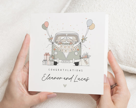 Wedding Card, Personalised Wedding Card, Just Married Card, Congratulations Card, Wedding Day Card, Campervan Wedding Card for Couple