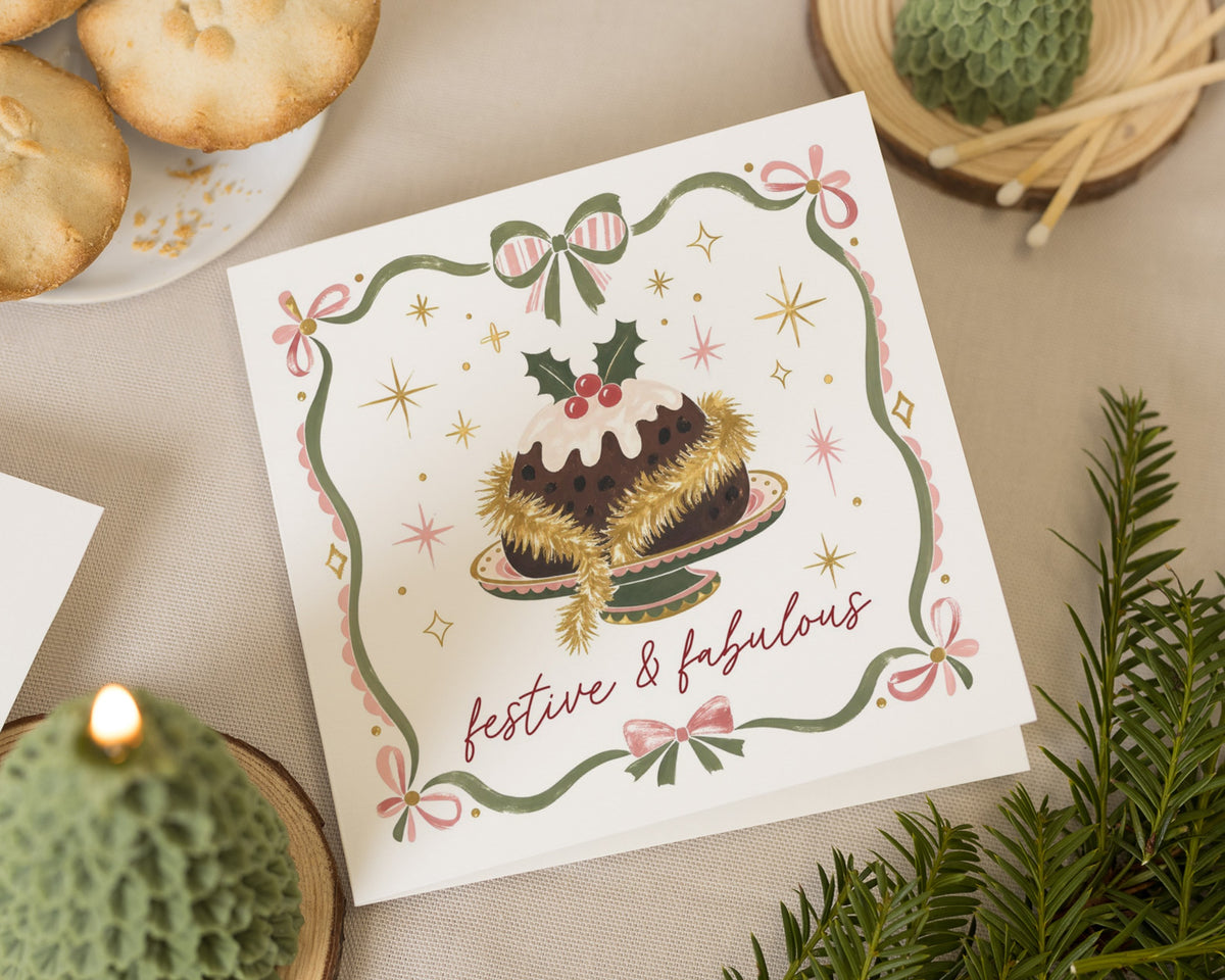 Christmas Card, Festive and Fabulous Christmas Card, Christmas Card for Her, Christmas Card for Friend, Xmas Card, Christmas Pudding Card
