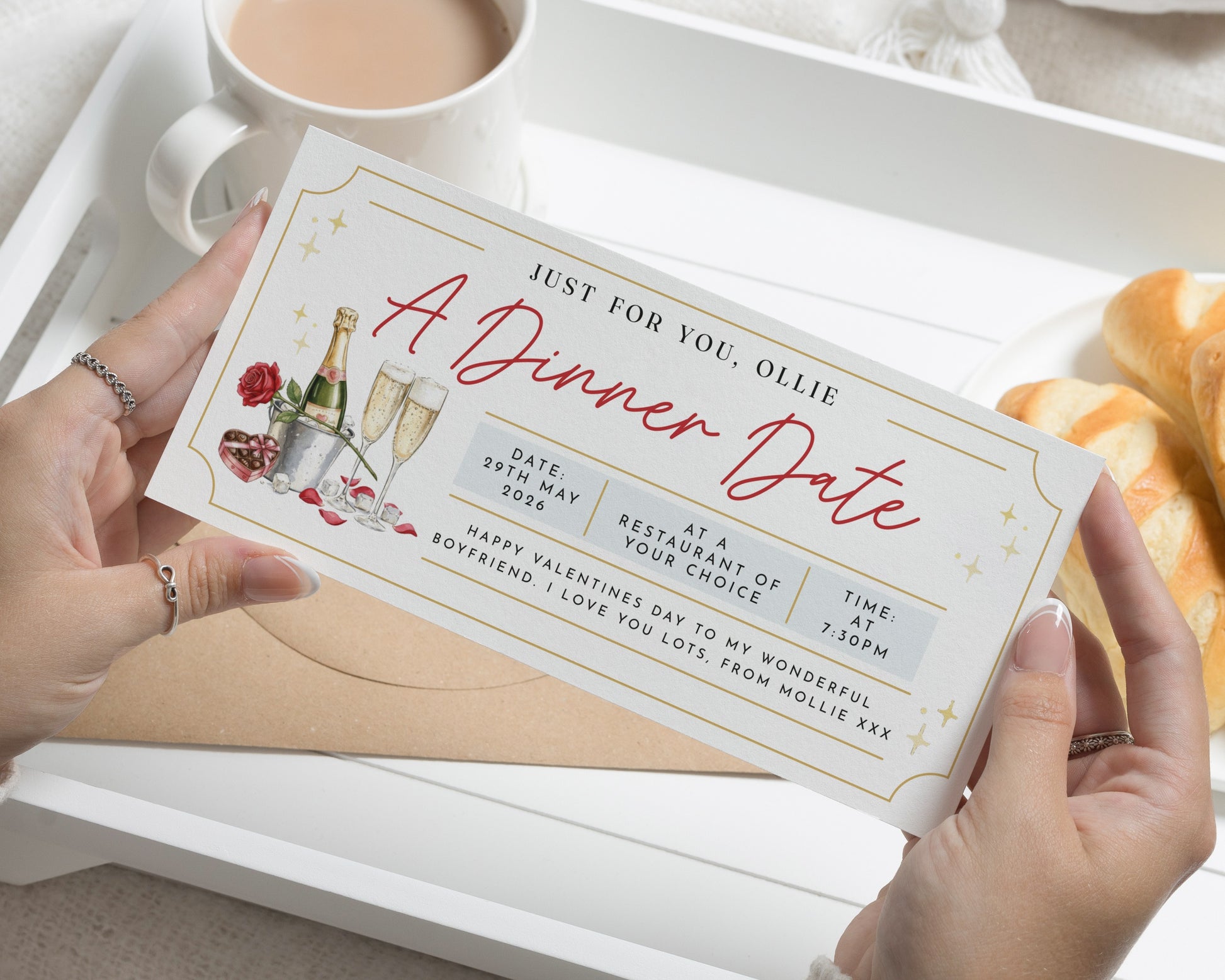 Personalised Dinner Date Gift Voucher, Valentines Day Gift for Boyfriend, Custom Date Night Voucher