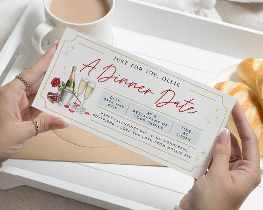 Personalised Dinner Date Gift Voucher, Valentines Day Gift for Boyfriend, Custom Date Night Voucher
