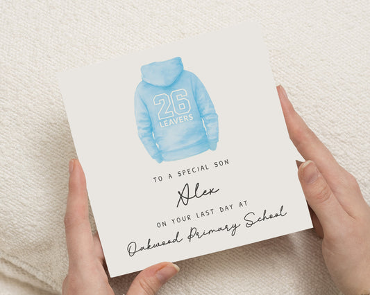 Personalised Leaving Card for Son, School Leavers Card, Last Day at Primary School Card, Good Luck Card for Son, 2026 Leavers Card