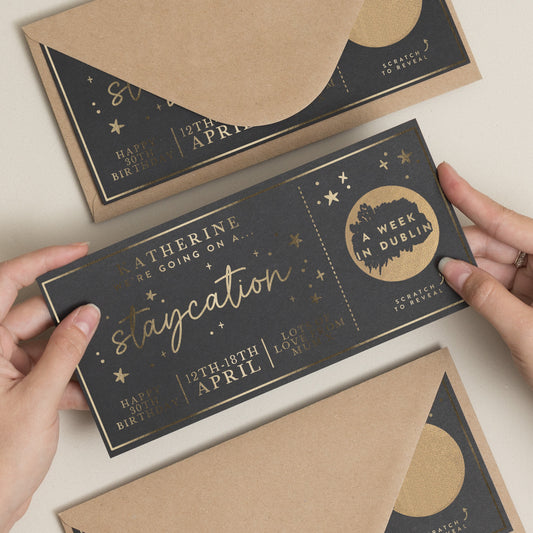 Holiday Reveal, Staycation Surprise Scratch Card, Scratch Voucher Surprise, Personalised Travel Ticket Gift, Holiday Scratch To Reveal Gift