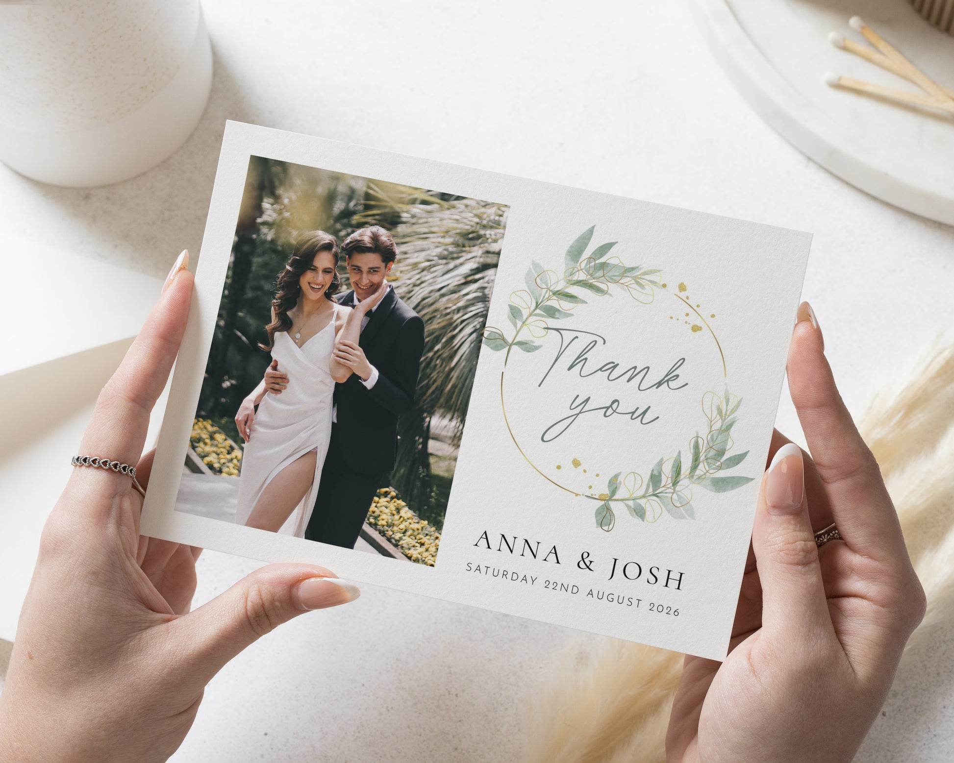 Personalised Wedding Thank You Cards, Photo Wedding Thank You Card, Greenery Thank You Cards, Folded Wedding Thank You Cards, A6 5x7 Cards