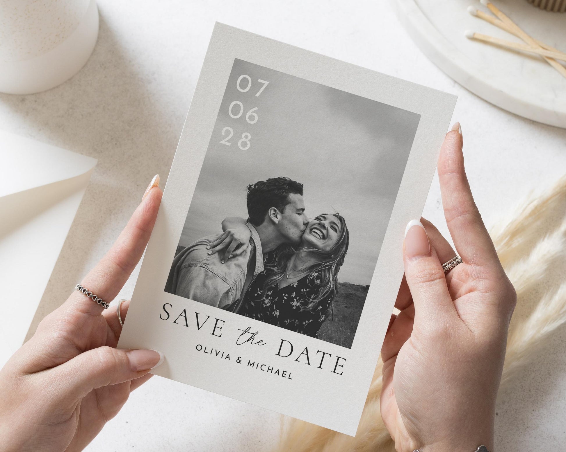 Personalised Save the Date Card, Photo Save the Date Card, Black and White Save the Date, Wedding Save the Date, Simple Save the Date Card