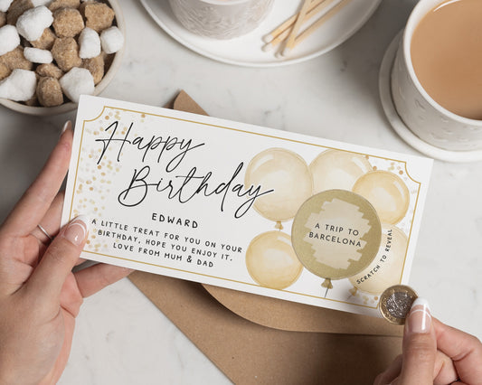 Birthday Gift Voucher, Scratch to Reveal Holiday Reveal Card, Trip Away Gift Voucher, Personalised Travel Gift for Him or Her