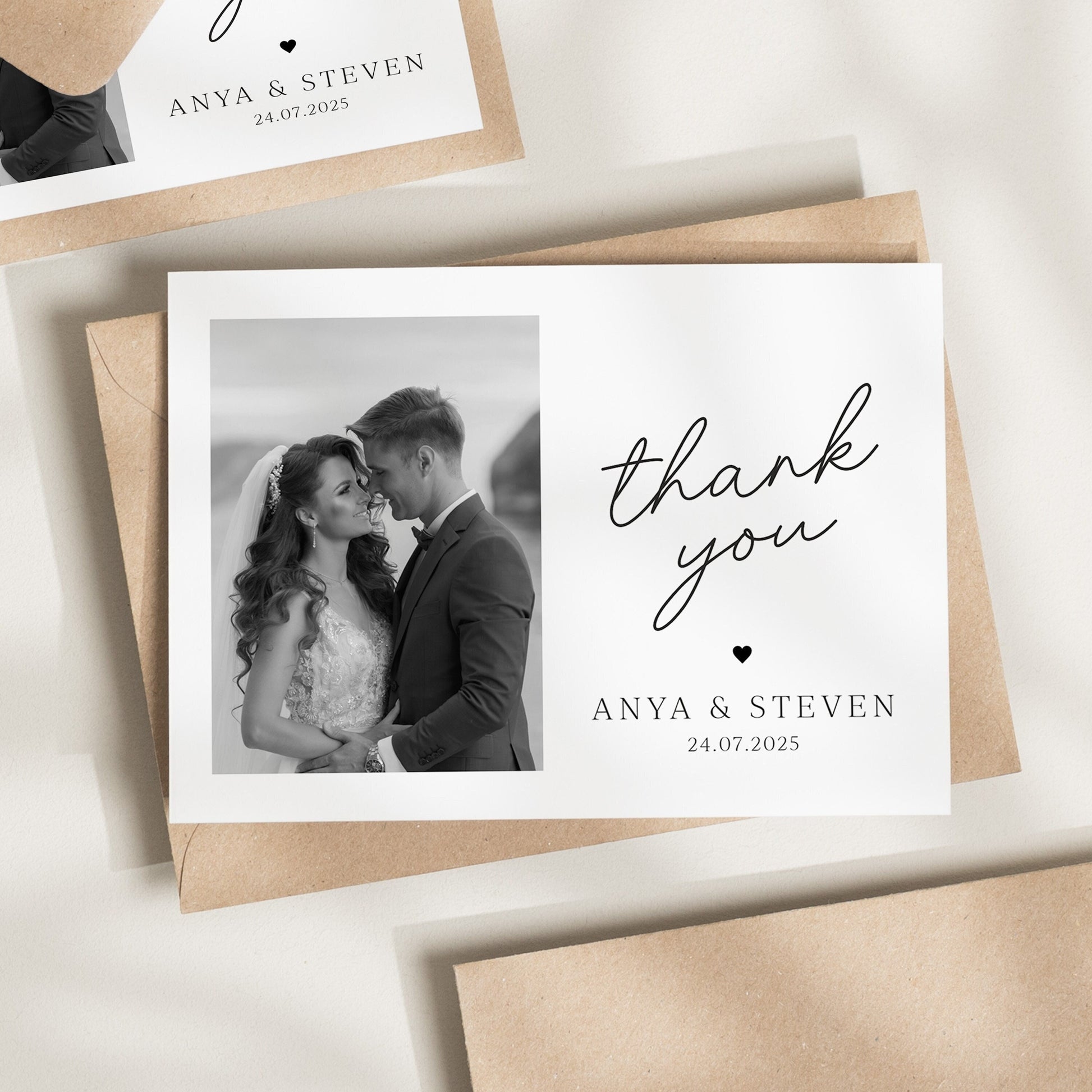 Postcard Wedding Thank You Card, Wedding Thank You Cards With Photo, Folded Wedding Thank You, Thank You Card, Simple Wedding Card Photo