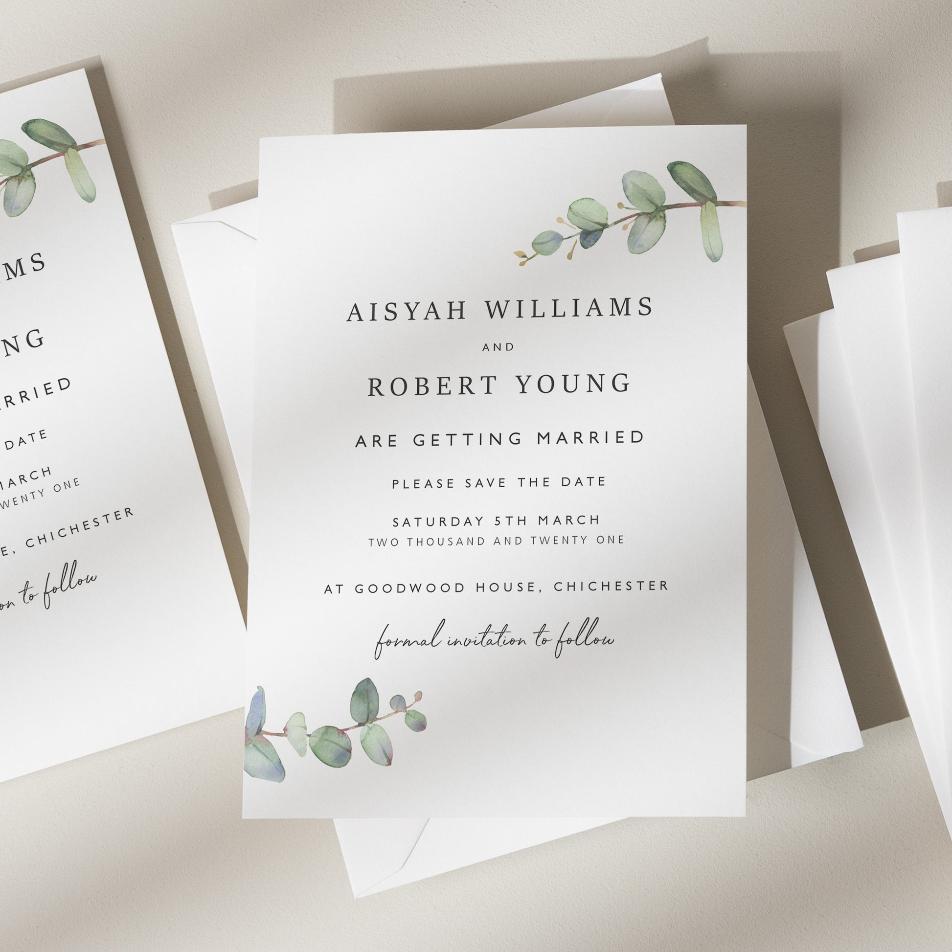 Greenery Save the Date Cards, Eucalyptus Save the Date, Botanical Save the Date Card Foliage &#39;Aisyah&#39;