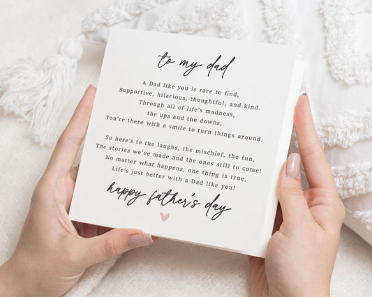 Fathers Day Card for Dad, Poem Fathers Day Card, Birthday Card for Dad, Card for Him, Personalised Card for Dad, Cute Card for Dad