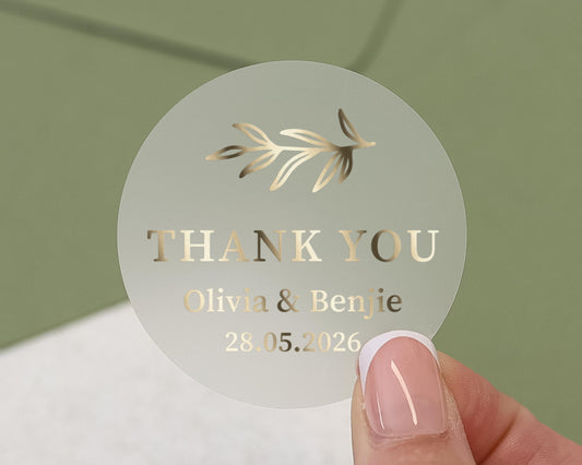Thank You Sticker, Wedding Thank You Sticker, Personalised Wedding Sticker, Gold Foil Thank You Label, Custom Wedding Favour Sticker