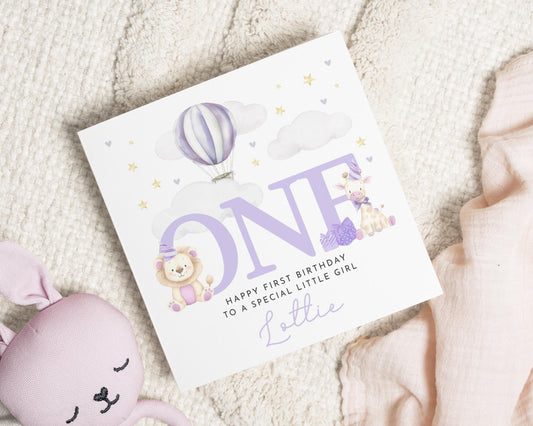 First Birthday Card for Girl, Personalised 1st Birthday Card, Birthday Card for Daughter, Cute Animal Birthday Card, One Year Old Card