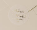Personalised Wedding Envelope Seal, Gold Foil Wedding Sticker, Custom Names and Date, Wedding Stationery, Transparent Seal