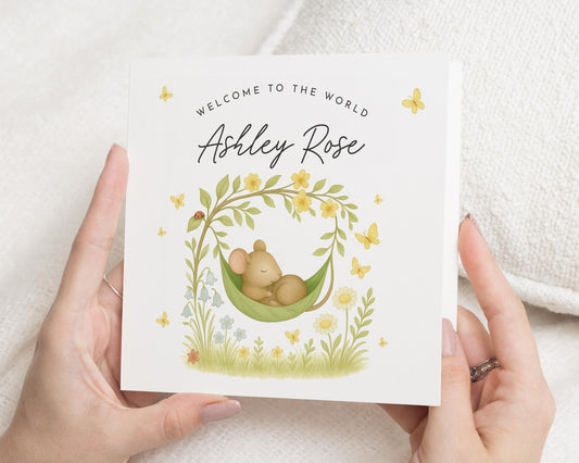 New Baby Card, Welcome To The World Card, Personalised Baby Card, Baby Girl Card, Cute Animal Card, New Baby Girl Card, Mouse Card