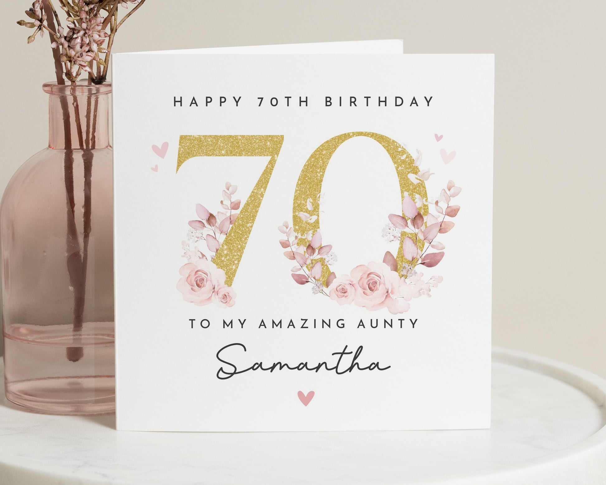 70th Birthday Card for Auntie, Personalised Floral Aunty Birthday Card, 70th Birthday Card for Her, Custom Birthday Card for Women