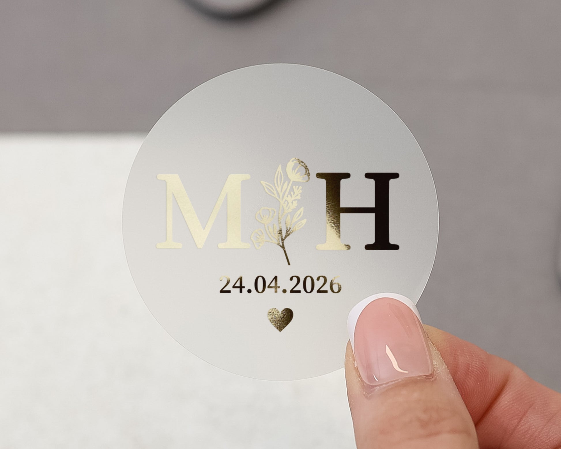 Personalised Wedding Sticker, Gold Foil Initials Sticker, Custom Date Sticker, Wedding Favour Label, Monogram Sticker, Engagement Sticker