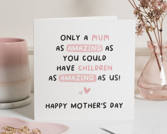 Mother's Day Card for Mum, Funny Mother's Day Card, Card from Children, Cute Mother's Day Card, Personalised Card for Mum