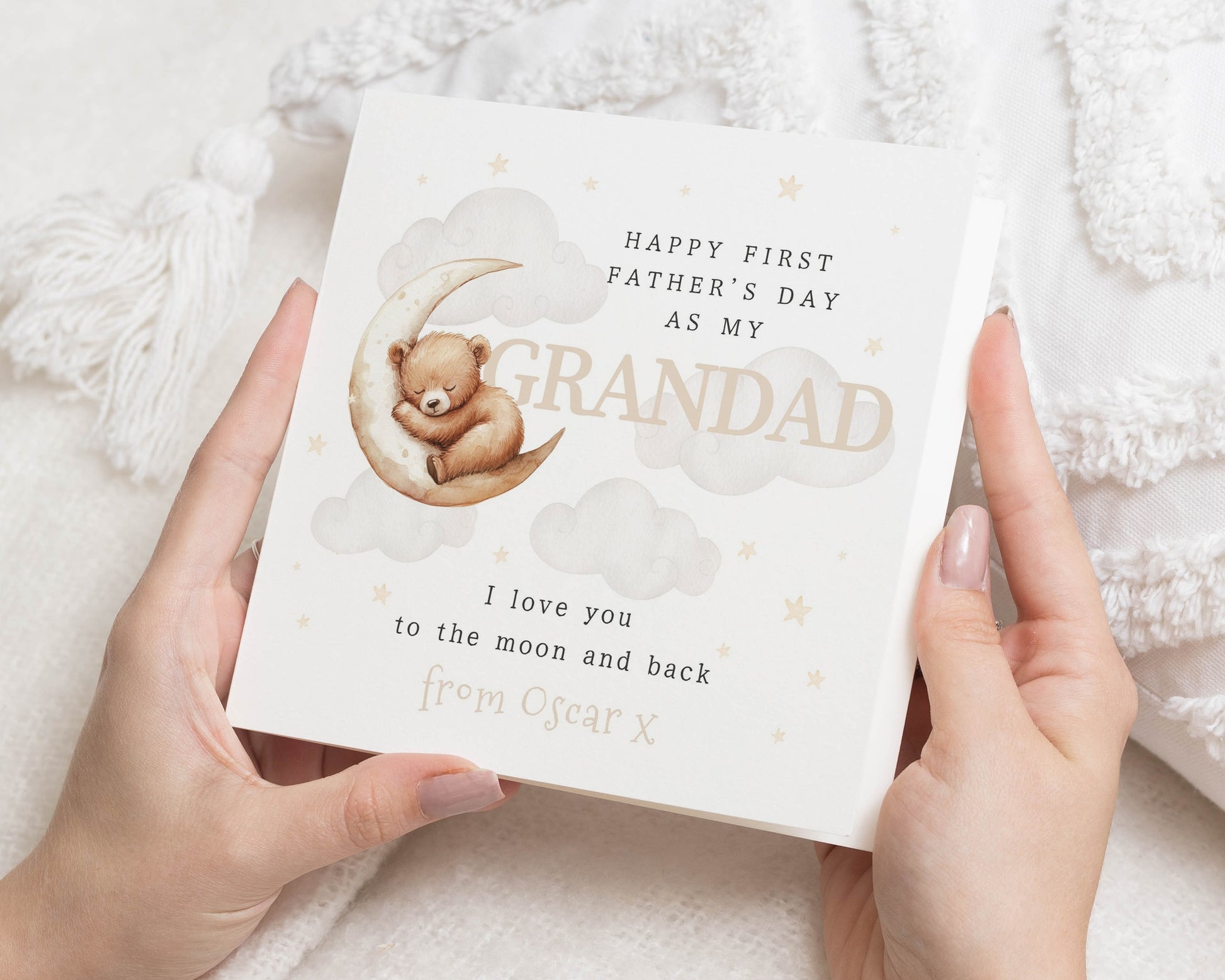 First Fathers Day Card for Grandad, Fathers Day Card from Baby, Personalised Grandad Card, Moon and Bear Card, Cute Card for Him