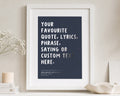 Personalised Silver Foil Song Lyrics Print, Navy Blue Wall Art, Custom Quote Print, First Dance Wedding Gift, Anniversary Gift