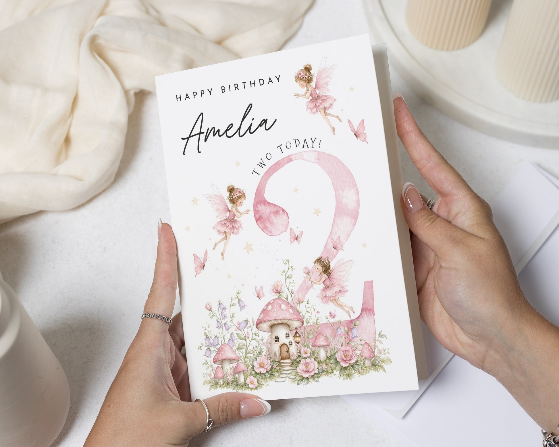 2nd Birthday Card for Girl, Personalised 2nd Birthday Card, Two Today Card, Daughter Niece Granddaughter, Fairy Birthday Card