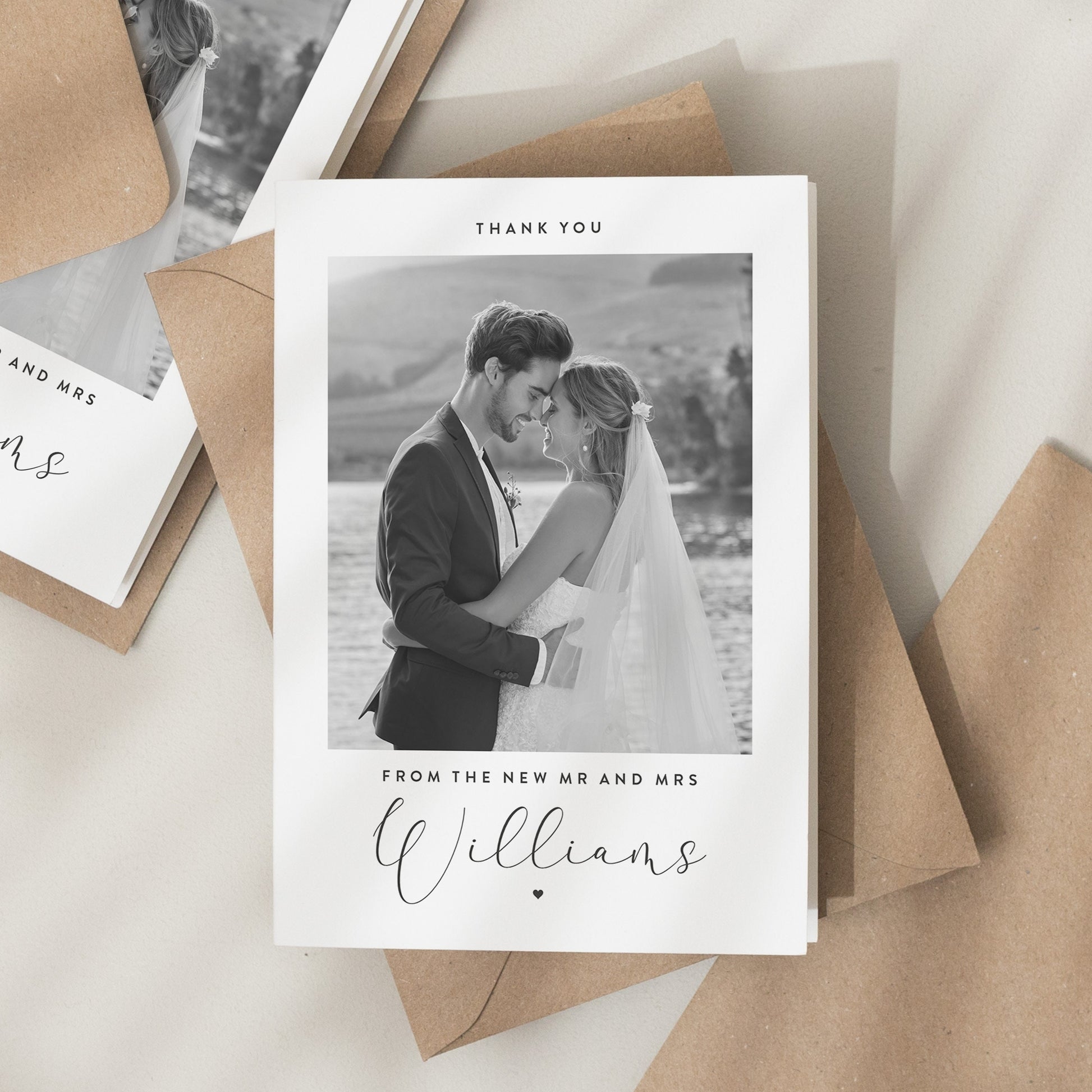 Simple Wedding Thank You Cards, Folded Wedding Card With Photo, Black And White Thank You Cards Wedding, Minimalistic Wedding Thank You Card