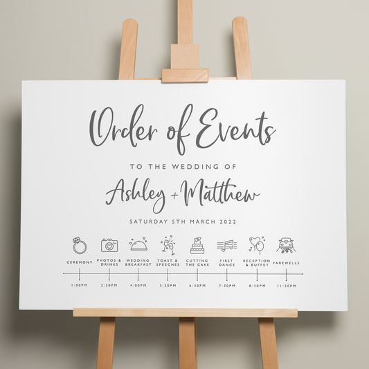 Minimal Personalised Wedding Order of Event Timeline A1 Sign, Script Order Of Events Wedding Itinerary Sign, Modern Wedding Signage &#39;Ashley&#39;