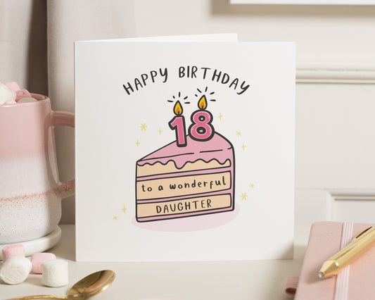 18th Birthday Card for Daughter, Birthday Card for Girl, Cute Cake Birthday Card, Daughter Birthday Card, Simple 18th Birthday Card