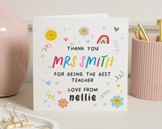Thank You Teacher Card, Personalised Teacher Card, Best Teacher Card, Thank You Card for Teacher, Custom Teacher Card, End of Term Card