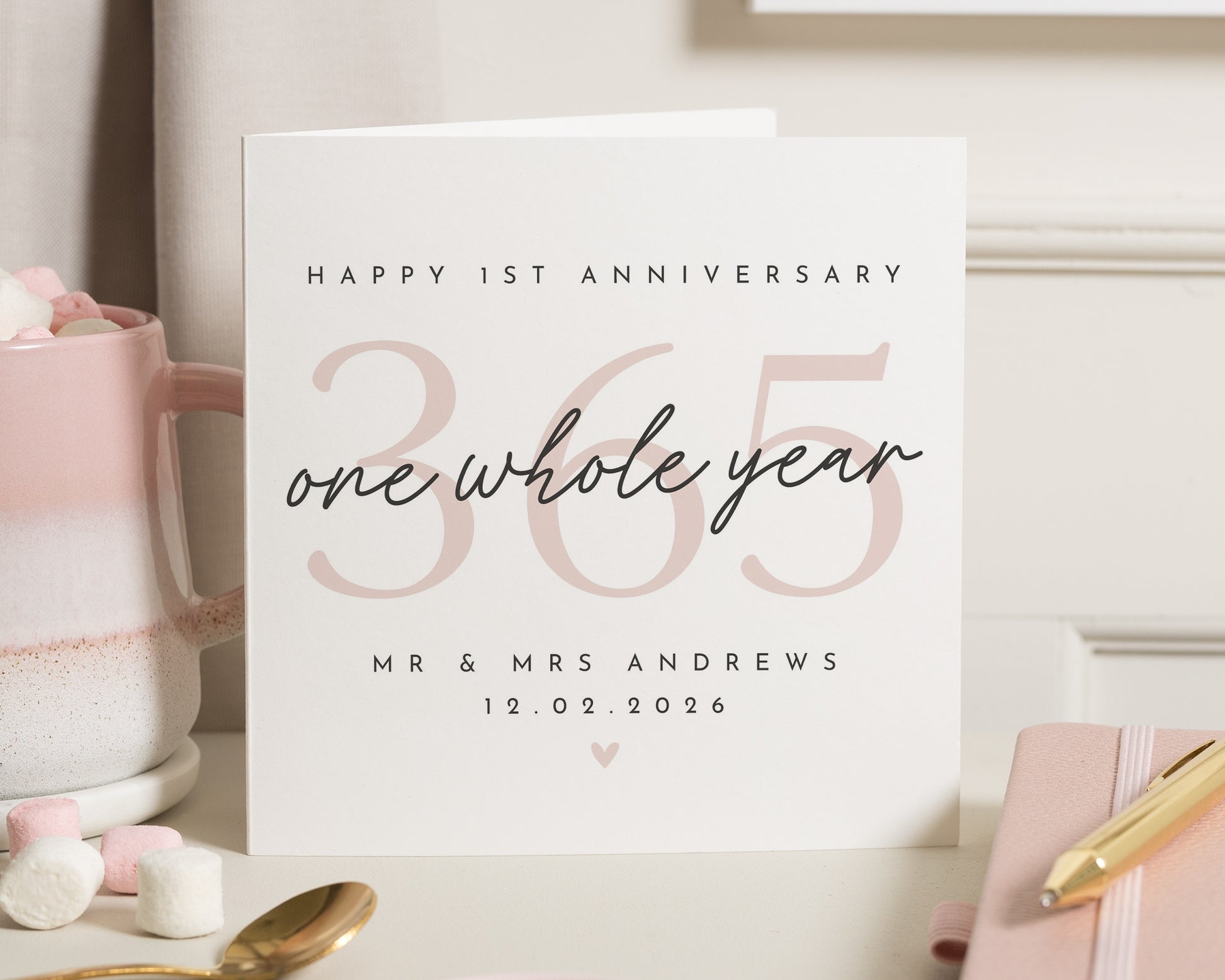 1st Anniversary Card, Personalised Anniversary Card, One Whole Year Card, Anniversary Card for Couple, First Anniversary Card