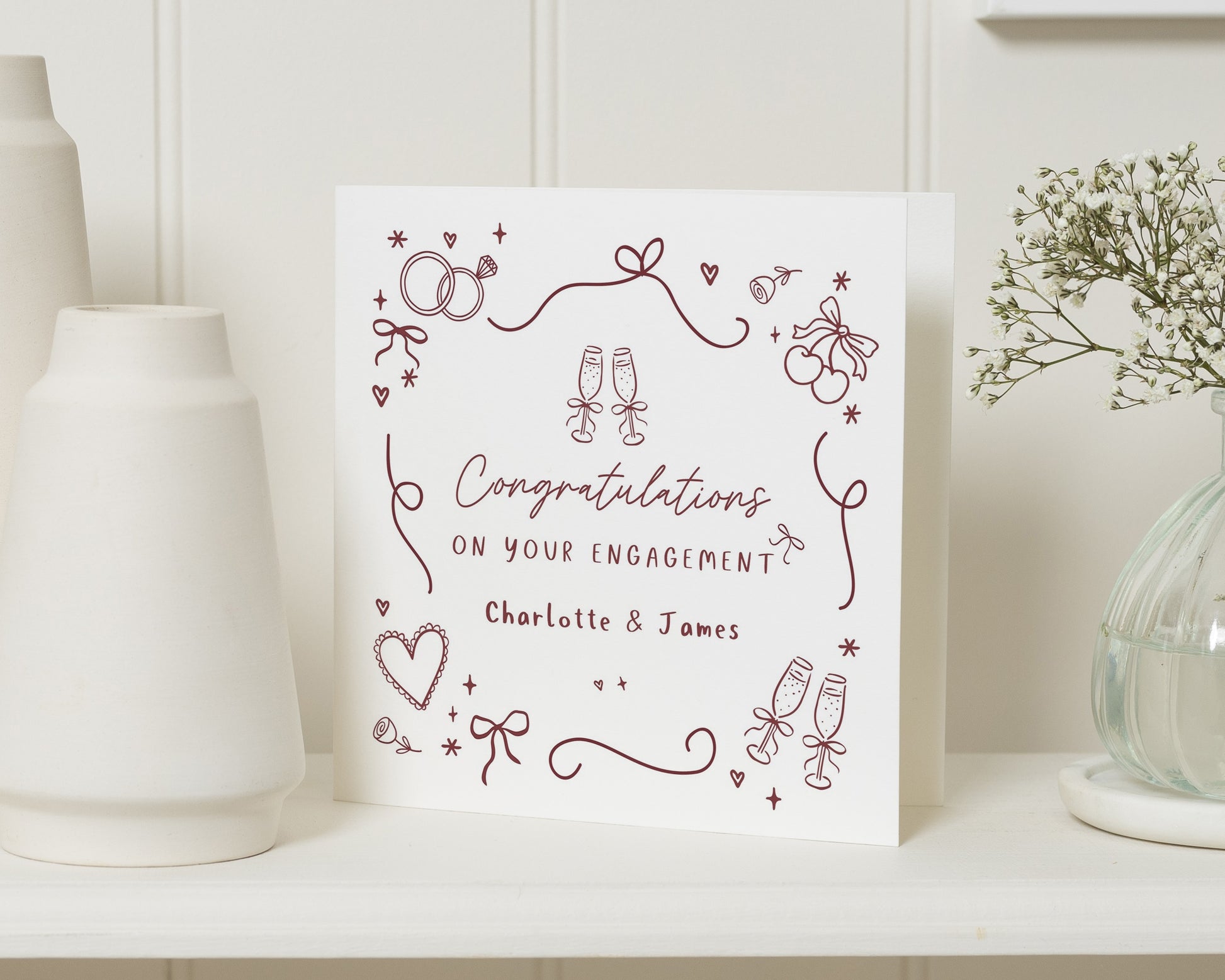 Engagement Card, Personalised Engagement Card, Congratulations Card, Custom Couple Card, Simple Engagement Card