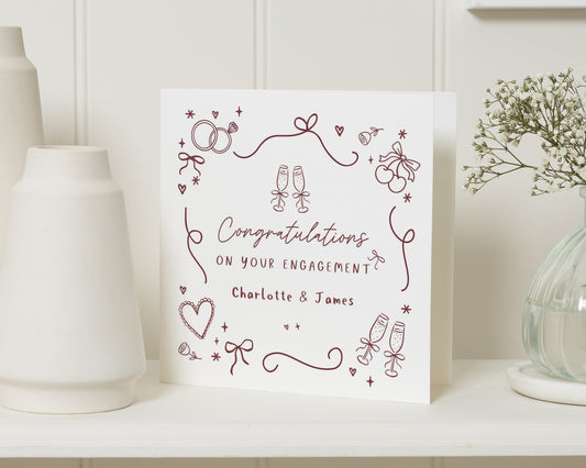 Engagement Card, Personalised Engagement Card, Congratulations Card, Custom Couple Card, Simple Engagement Card