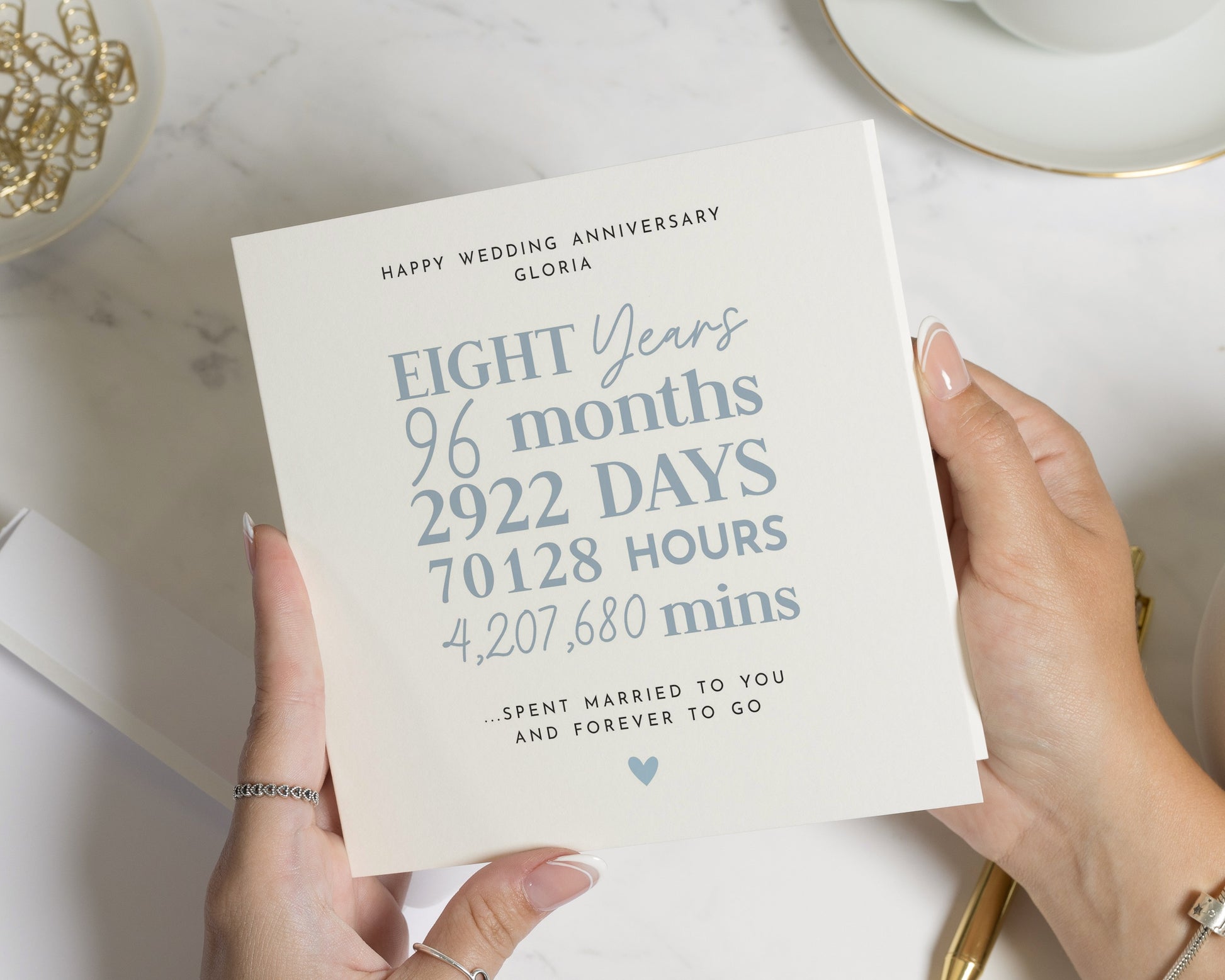 Anniversary Card, Personalised 8th Anniversary Card, Eight Years Married Card, Custom Anniversary Card for Couple, Modern Anniversary Card