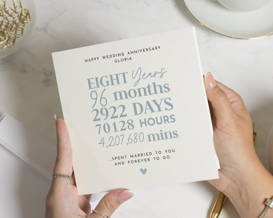 Anniversary Card, Personalised 8th Anniversary Card, Eight Years Married Card, Custom Anniversary Card for Couple, Modern Anniversary Card