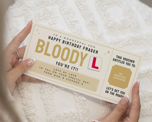 Personalised Driving Lessons Gift Voucher, 17th Birthday Card for Son, Funny Birthday Card, Scratch to Reveal