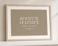 Personalised Coordinates Print, Warm Taupe Wedding Wall Art, Couple Gift, Anniversary Gift, Landscape Framed Print