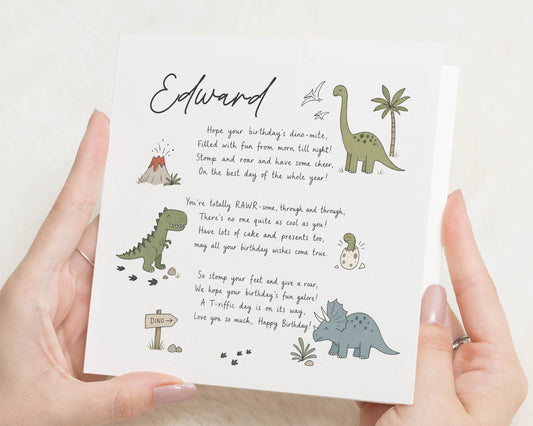 Personalised Dinosaur Birthday Card, Dinosaur Birthday Card for Boy, Kids Birthday Card, Birthday Card for Son, Poem Birthday Card