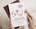 Burgundy Wedding Invitations, Elegant Illustrated Wedding Invite, Romantic Celebration Invitation Suite, Personalised Wedding Stationery