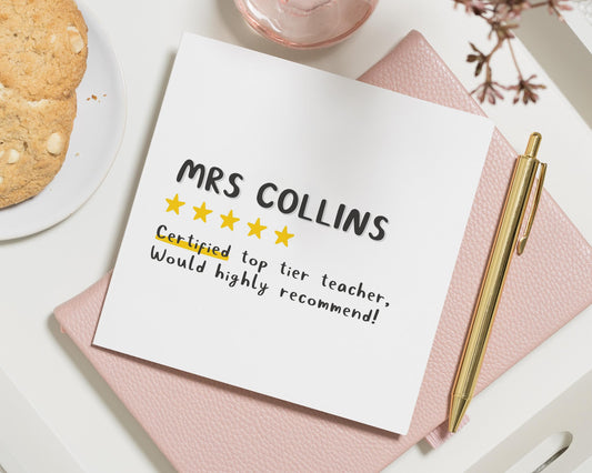 Teacher Thank You Card, Thank You Card for Teacher, End of Term Card, Personalised Teacher Card, Star Teacher Card, Thank You Card
