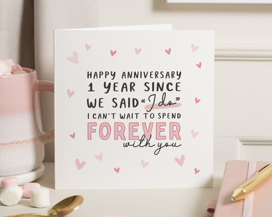 Anniversary Card 1 Year, First Anniversary Card, 1st Year Wedding Anniversary Card, Romantic Card for Husband or Wife, Forever Card