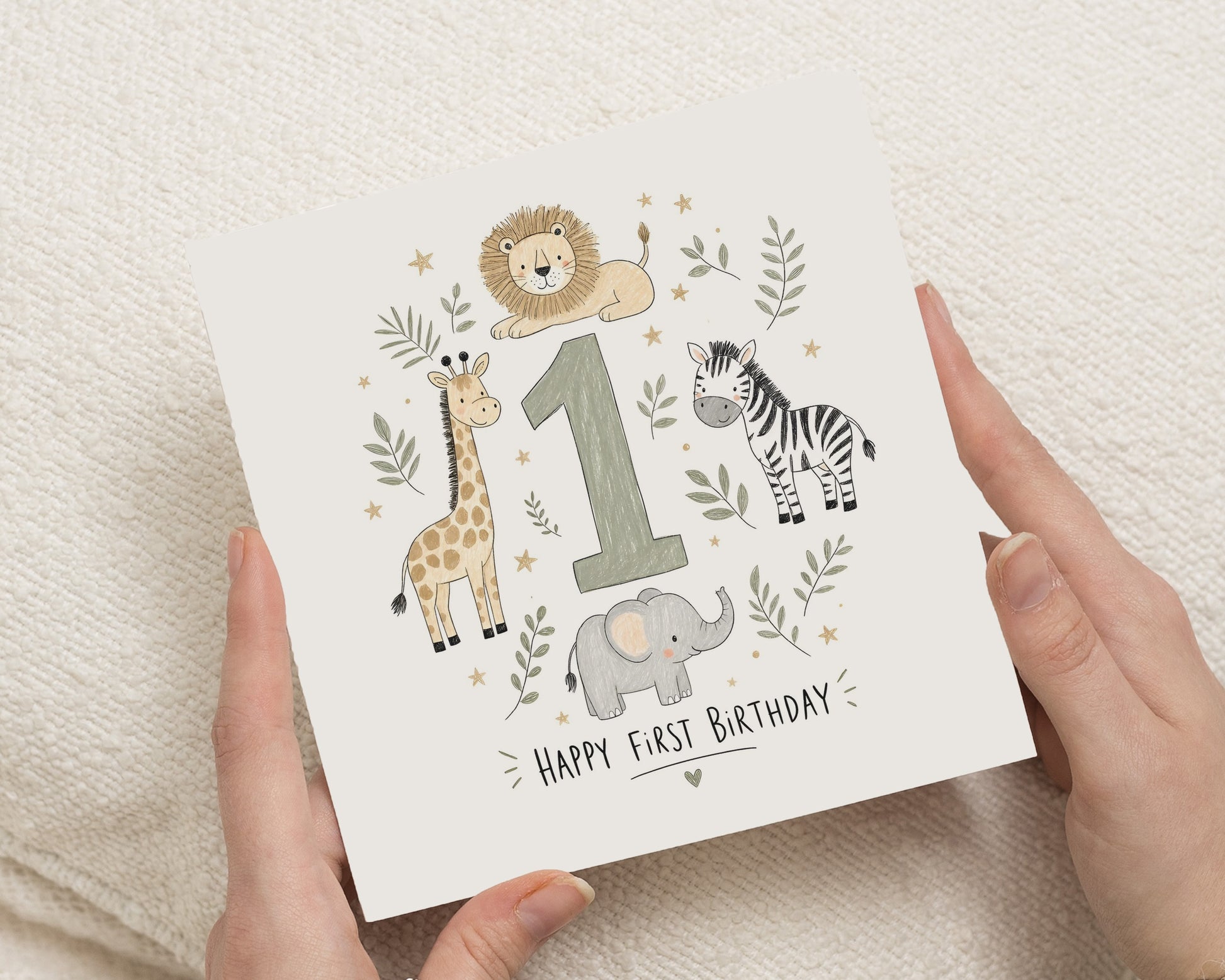 1st Birthday Card, First Birthday Card, Safari Birthday Card, Jungle Birthday Card, Birthday Card for Boy, Birthday Card for Girl