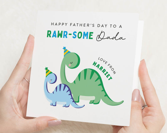 Fathers Day Card for Dad, Dinosaur Fathers Day Card, Personalised Fathers Day Card from Kids, Cute Card for Dada, Rawrsome Card