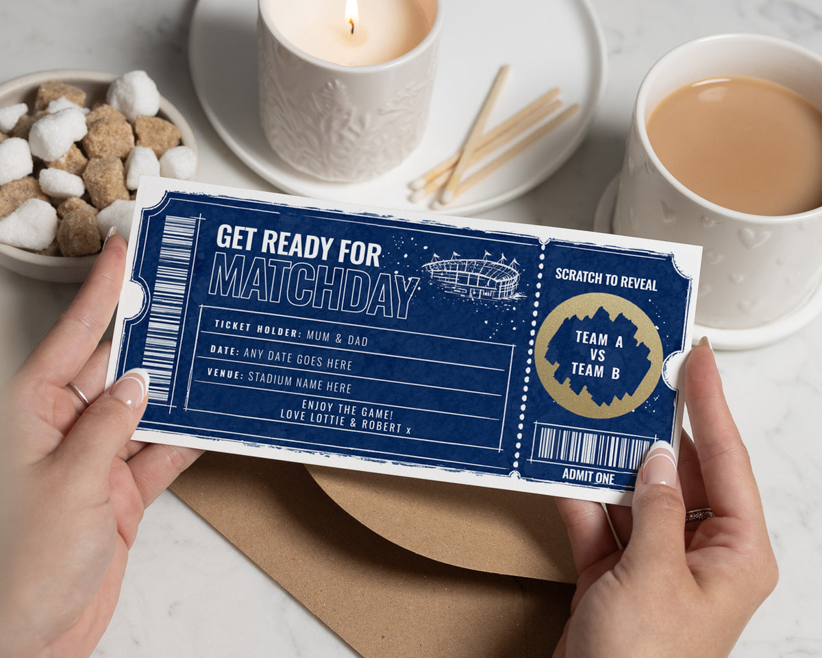 Football Match Gift Voucher, Scratch to Reveal Match Tickets, Personalised Matchday Ticket, Birthday Gift for Mum and Dad