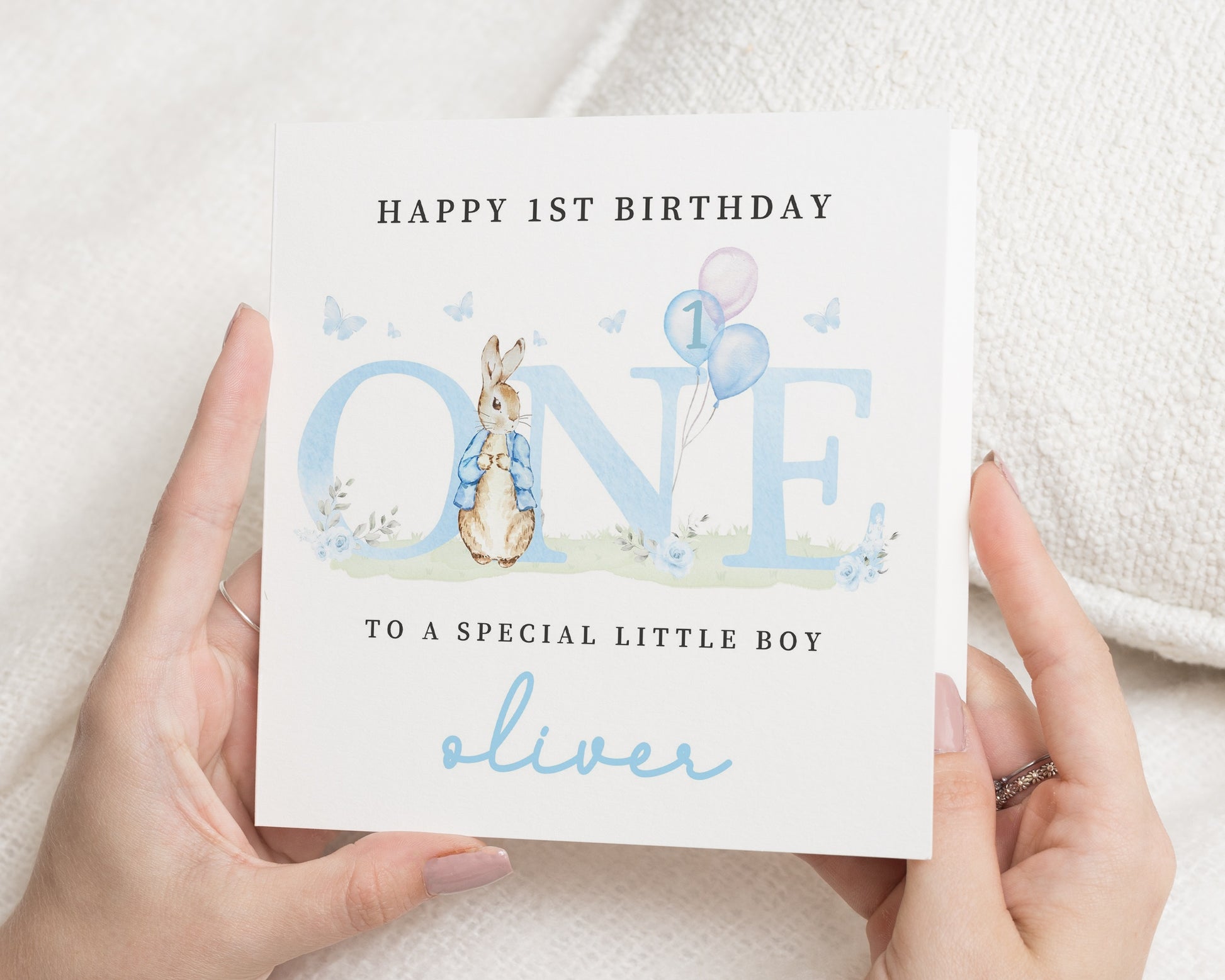 1st Birthday Card for Boy, Personalised Bunny Birthday Card, First Birthday Card for Son, Special Little Boy 1st Birthday Card