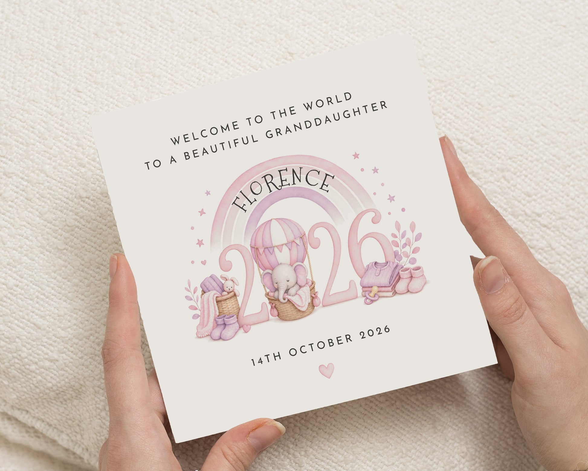 Personalised New Baby Card for Granddaughter, Newborn Baby Girl Card, Welcome to the World Card, Grandparents New Baby Card