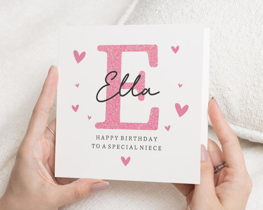 Birthday Card for Niece, Personalised Niece Birthday Card, Special Niece Birthday Card, Cute Birthday Card for Girl, Pink Heart Card