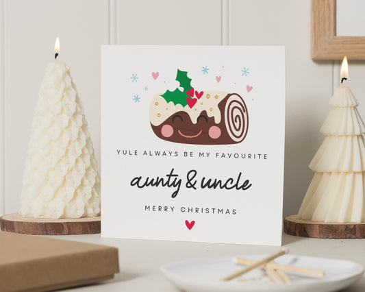 Christmas Card for Aunty and Uncle, Aunty and Uncle Christmas Card, Cute Christmas Card, Personalised Christmas Card, Yule Log Card
