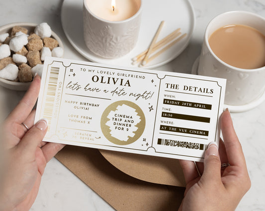Personalised Cinema Gift Voucher, Date Night Gift For Girlfriend, Cinema Trip And Dinner, Scratch To Reveal, Custom Gift Experience