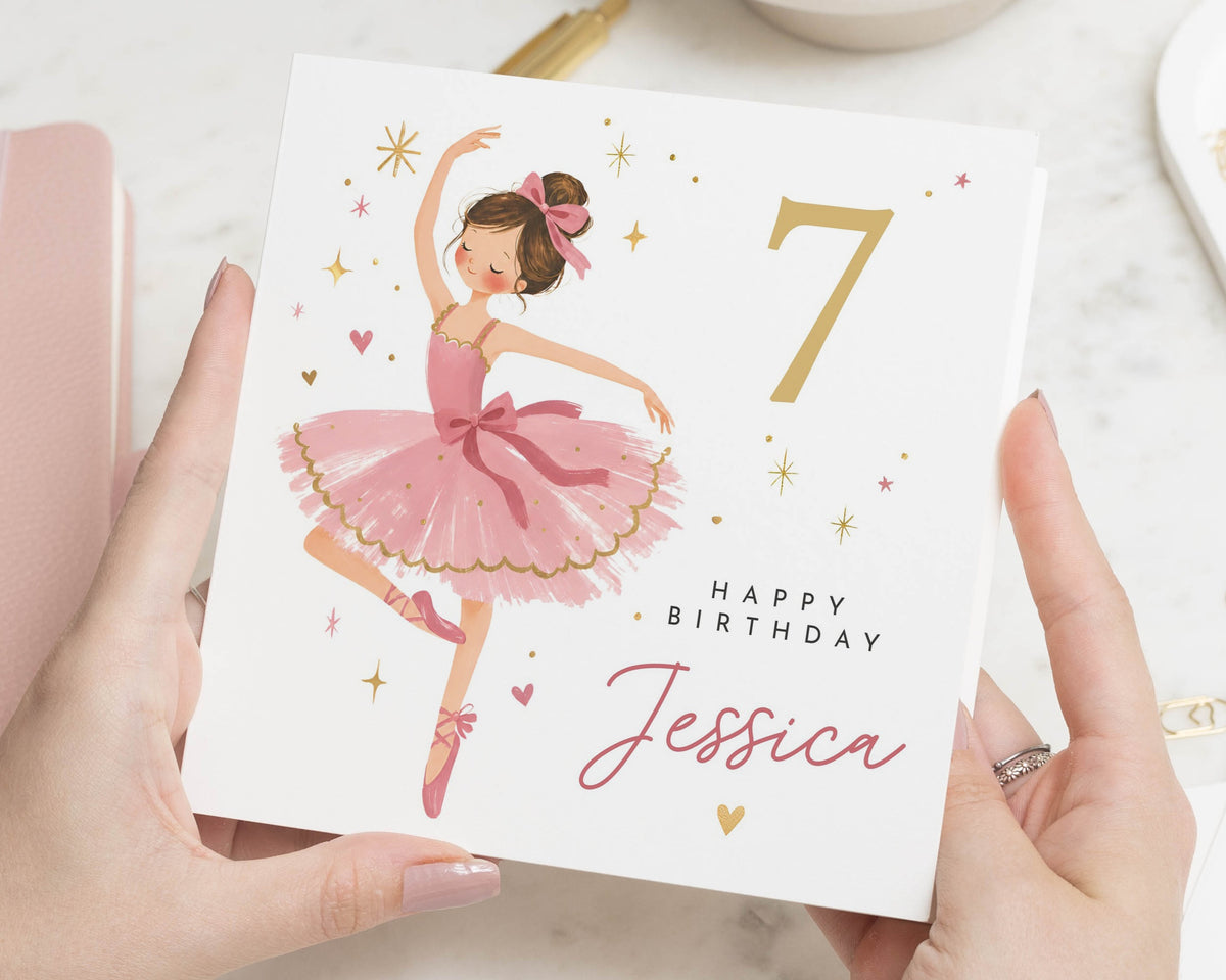 7th Birthday Card for Girl, Personalised Birthday Card for Daughter, Ballerina Birthday Card, Granddaughter Niece Birthday Card